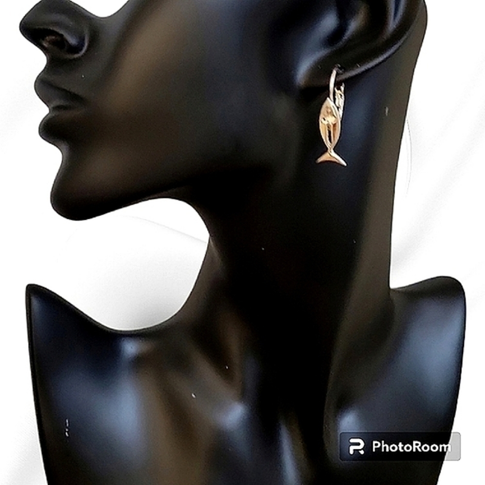 3/$30 VTG Silvertone Ichthys Cross Symbol Leverback Earrings